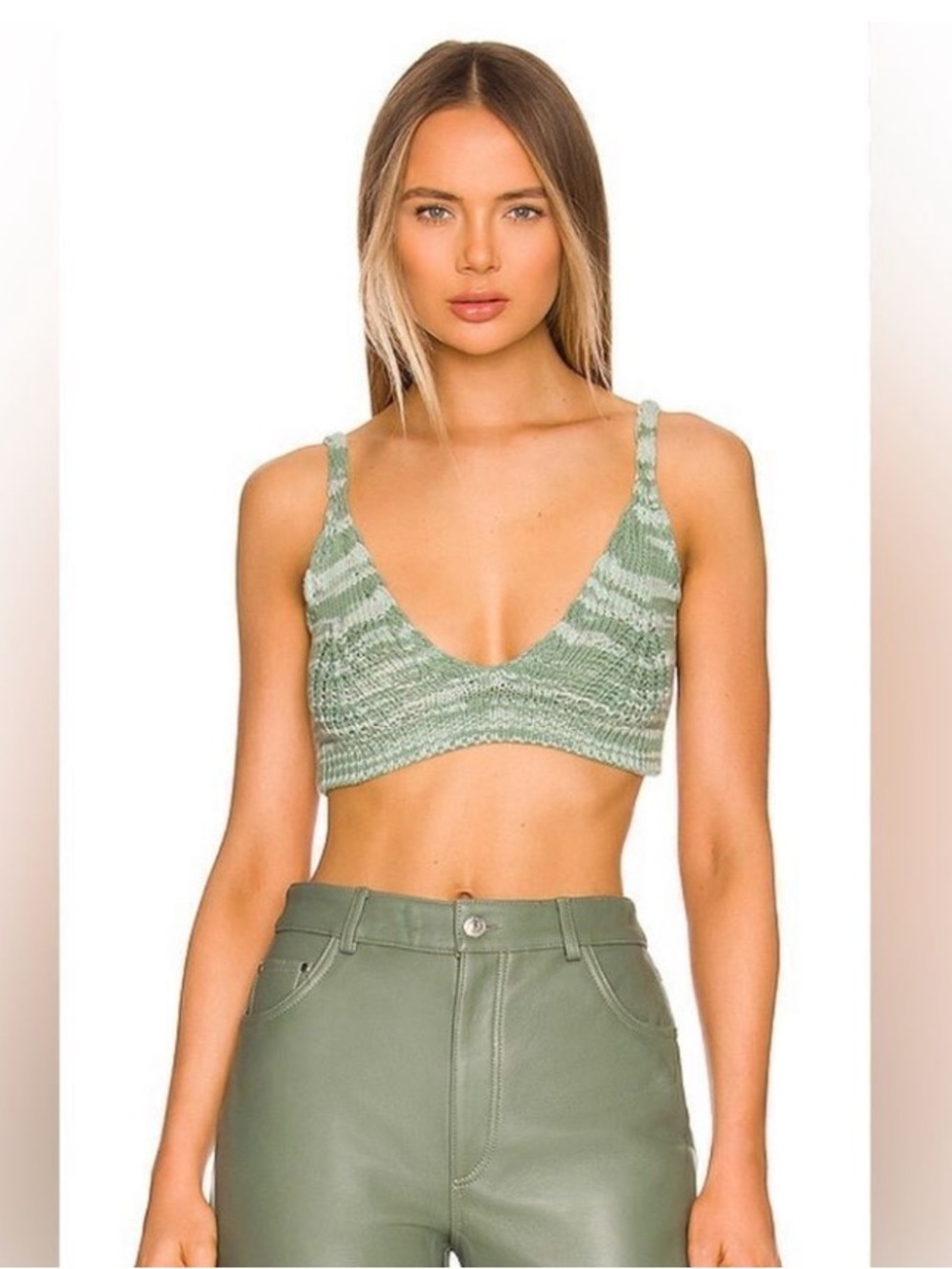 Jonathan Simkhai Knit V-Neck Crop Top in Sage Green